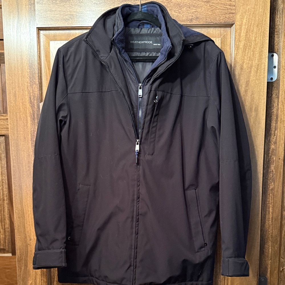 Weatherproof Men's Black Raincoat with Zip Front